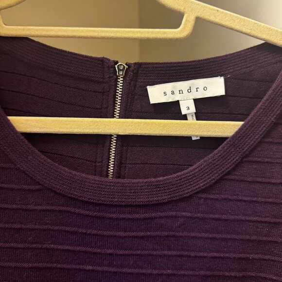 Sandro Knitted Rib Fit & Flare Mini Dress Purple Flare Size 3 - Picture 6 of 16